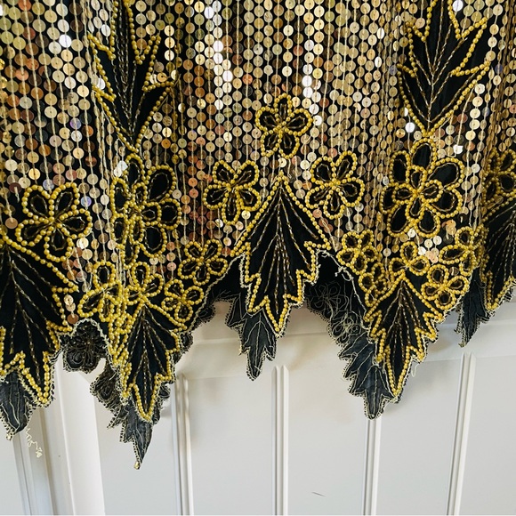 Gunit Vintage Gold Silver Sequin Beaded Embellished Flapper Shift Dress | Large - Picture 13 of 15
